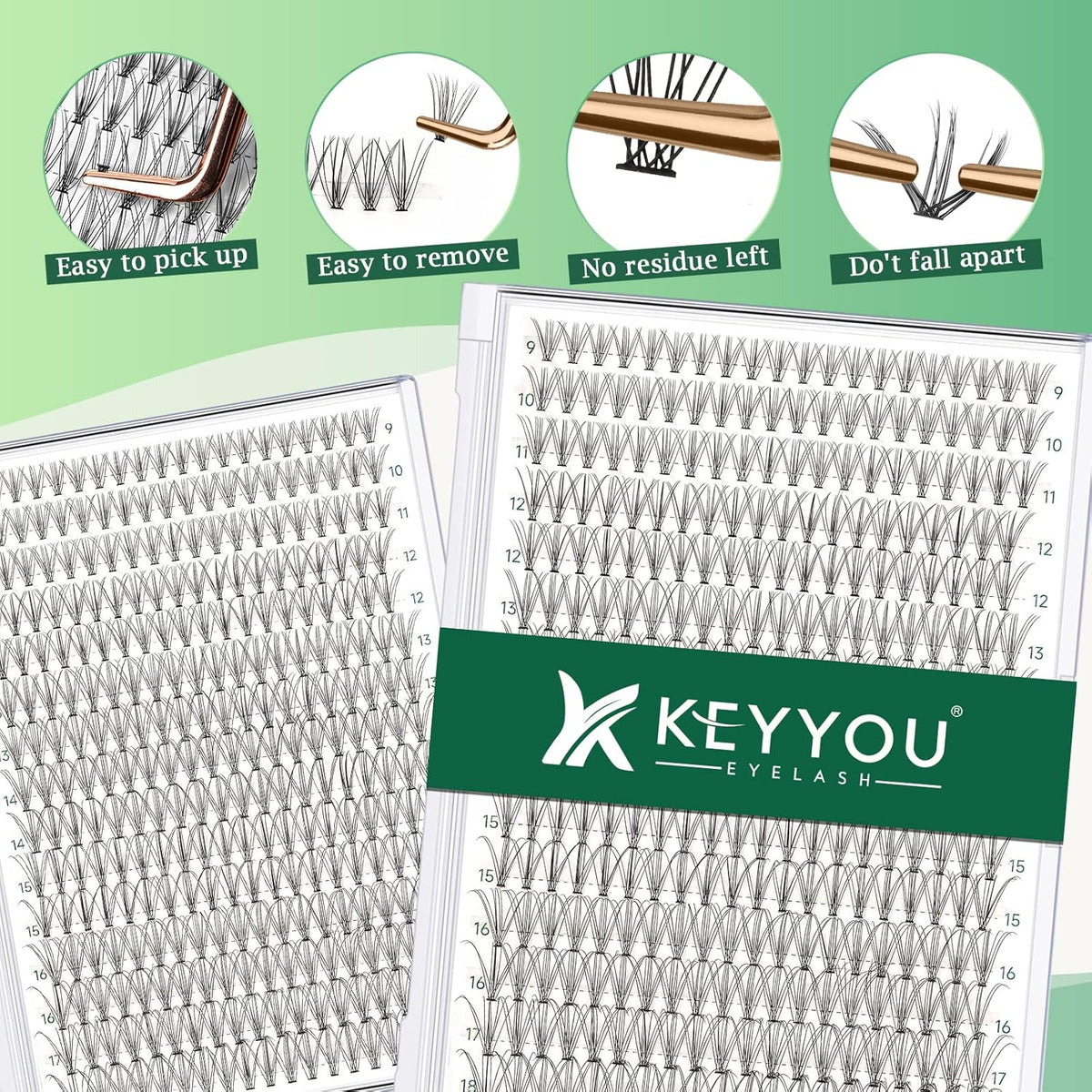 Lash Clusters 300Pcs Individual Lashes 10D 0.1C Curl 9-18MIX Lash Extensions Clusters Lashes
