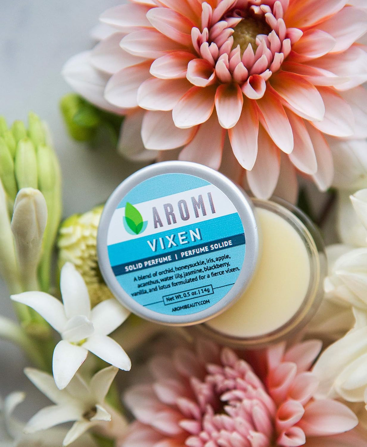 Aromi Vixen Solid Perfume | Fruity, Floral Fragrance, Jasmine, Honeysuckle, Water Lily Scent
