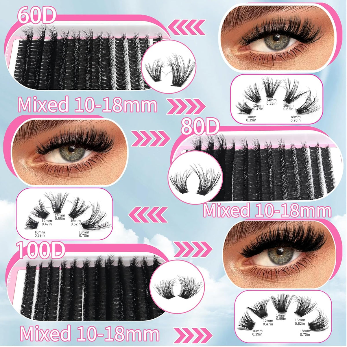 D Curl Volume Fake Eyelashes Lashes Cluster Kit Wispy Faux Mink Lashes 696Pcs Bulk Packs, DIY