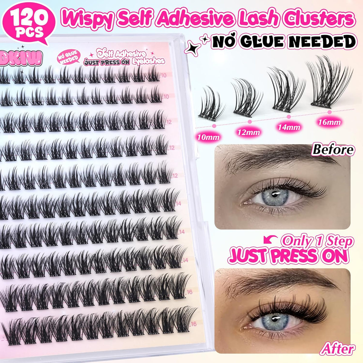 Self Adhesive Eyelashes Wispy Self Adhesive Lash Clusters Natural Lashes Clusters Pre Glued Eyelash
