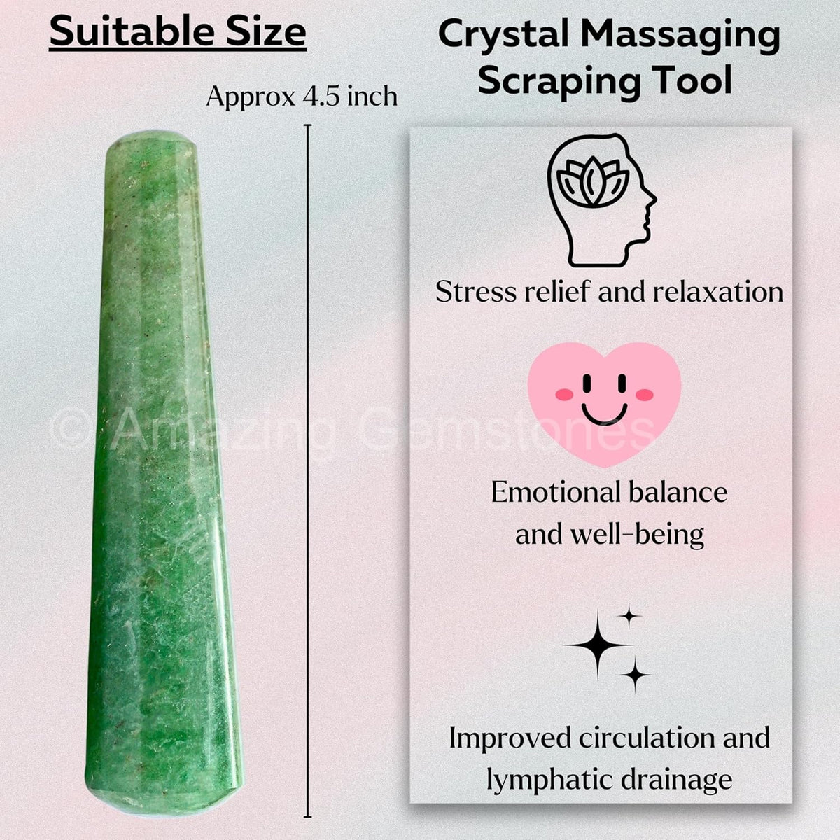 Amazing Gemstone Green Strawberry Quartz Crystal Wand Massage Stick - Pelvic Wand Gua Sha for