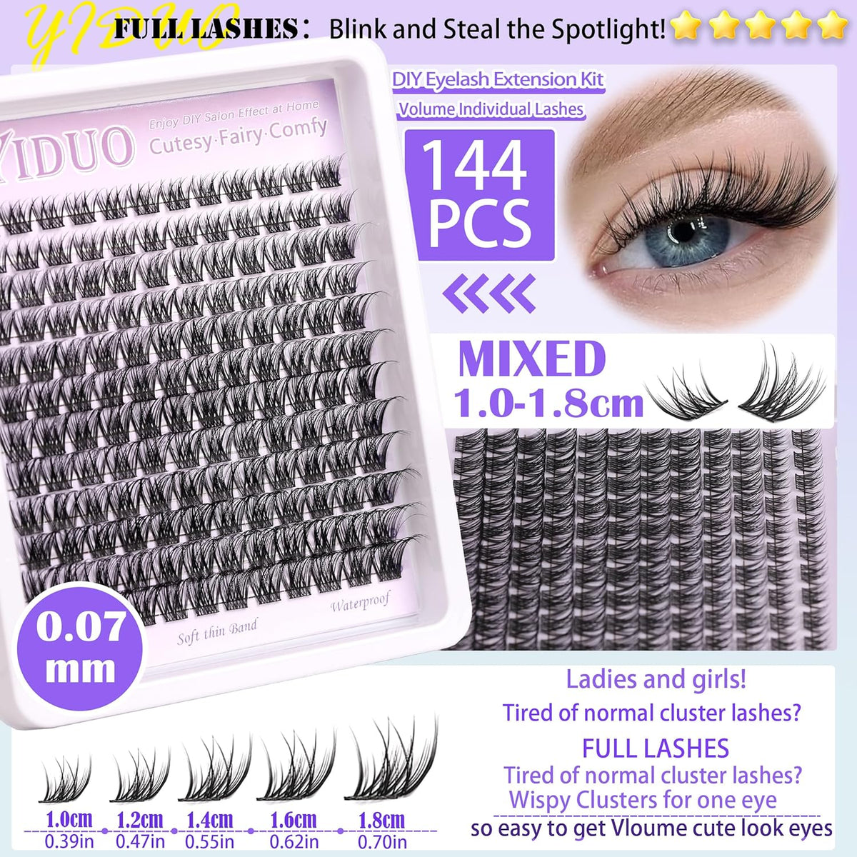 YlDUO Lashes Clusters Kit Gift Packs Natural False Eyelashes Extensions C/D Curl Wispy Individual