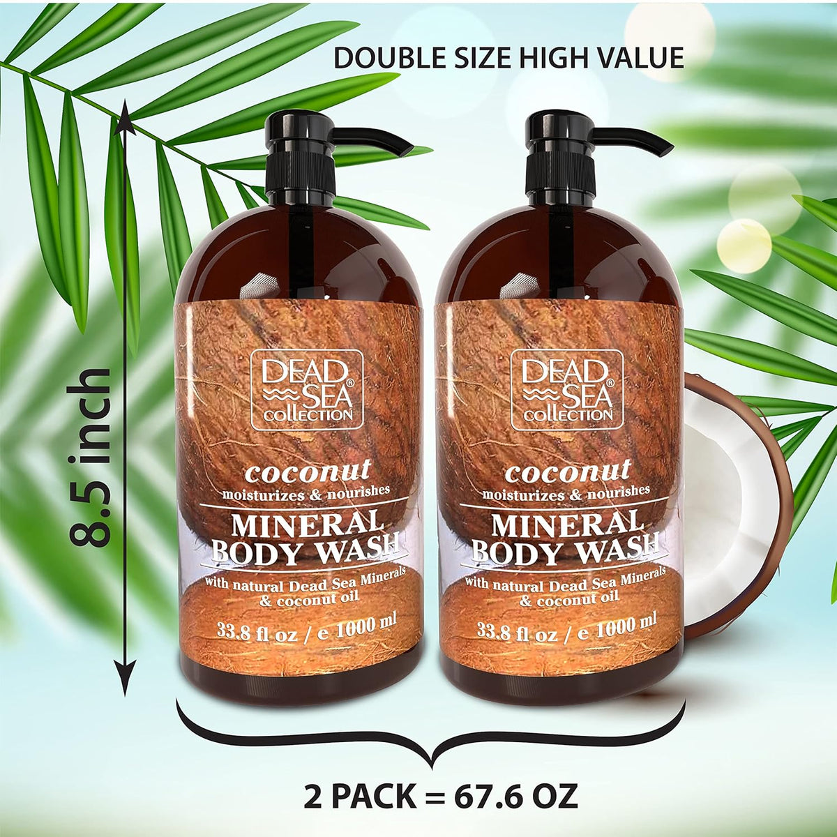 Dead Sea Collection Coconut Body Wash for Women and Men - with Pure Dead Sea Minerals and Coconut