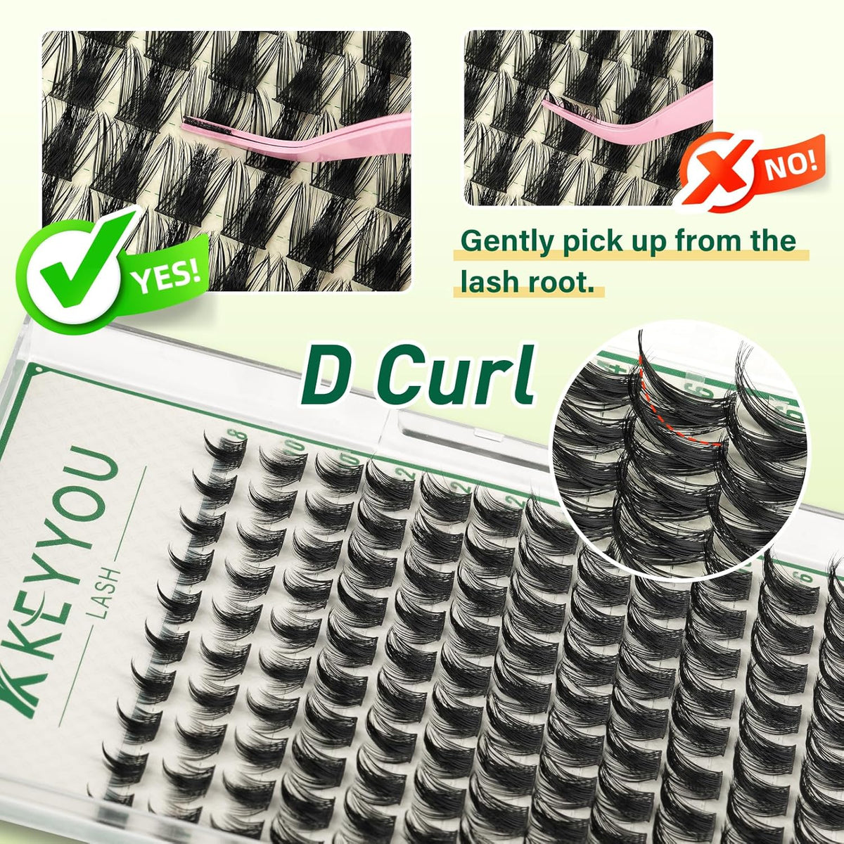 KEYYOULASH Lash Clusters Manga Lash Extension D Curl 120pcs 8-18mm Wispy Eyelash Clusters Natural