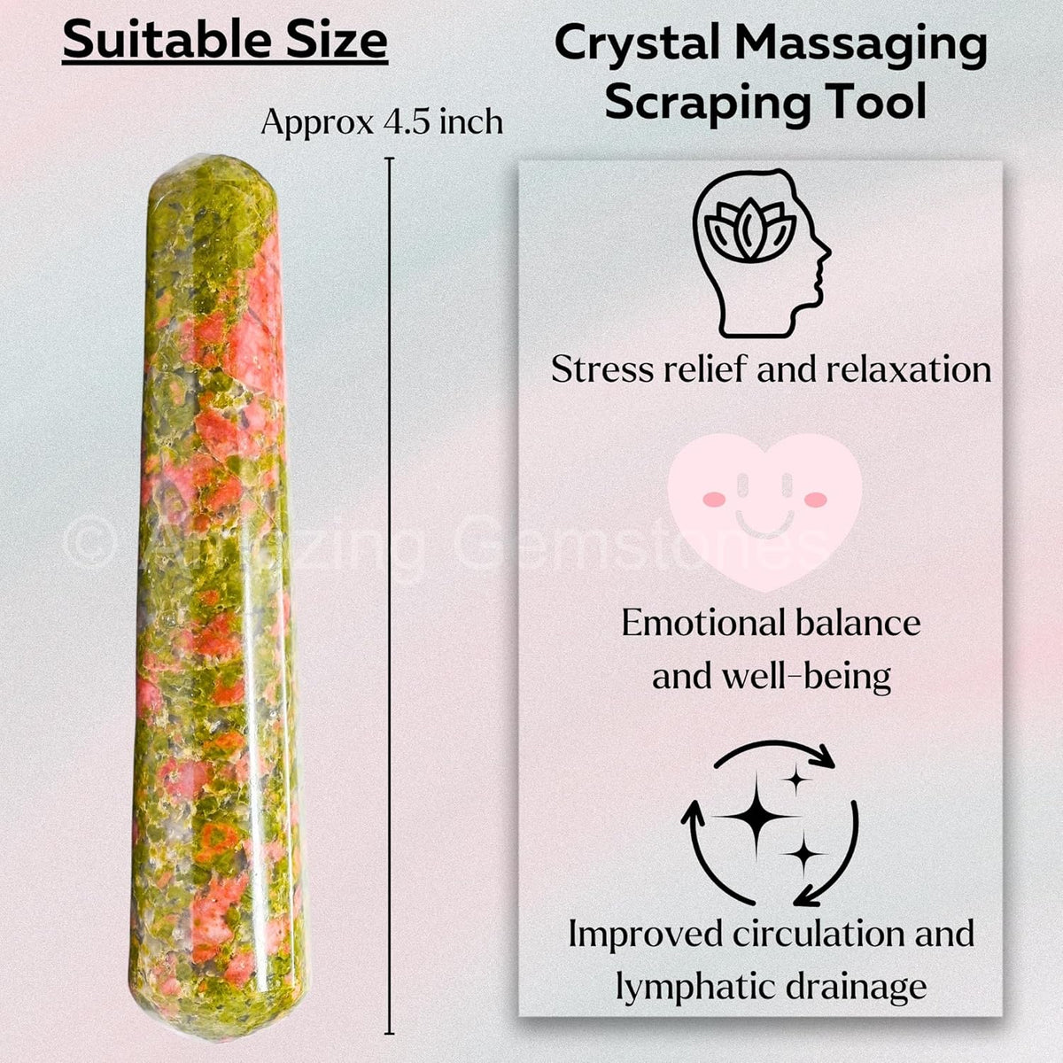Amazing Gemstone Unakite Crystal Wand Massage Stick - Pelvic Wand Gua Sha for Adults - Crystals and
