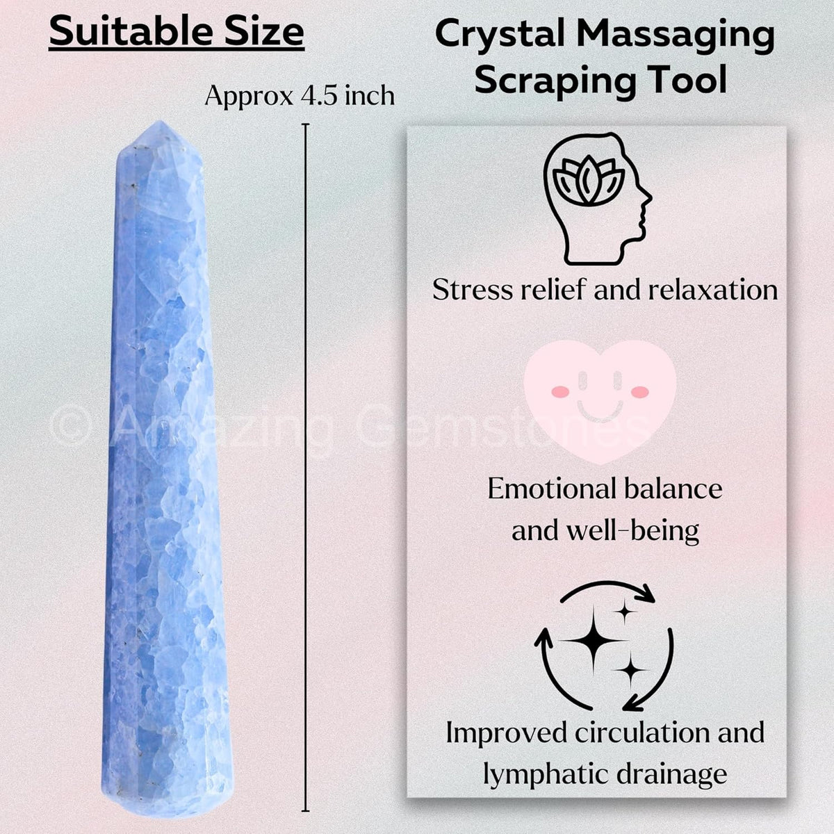 Amazing Gemstone Blue Calcite Crystal Wand Massage Stick - Pelvic Wand Gua Sha for Adults