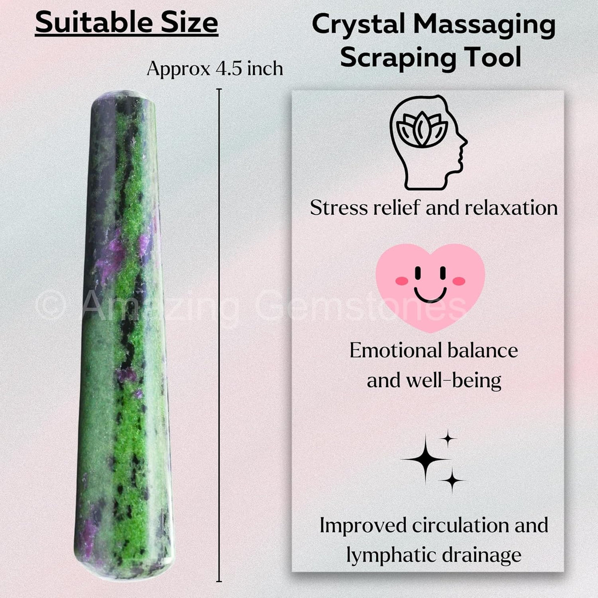 Amazing Gemstone Ruby Zoisite Crystal Wand Massage Stick - Pelvic Wand Gua Sha for Adults