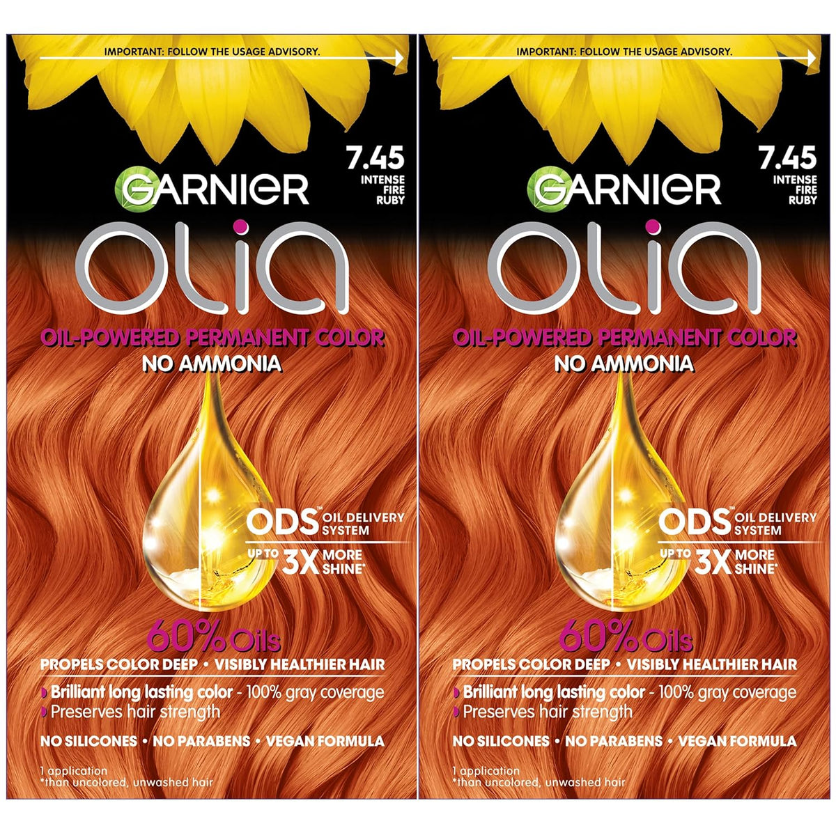 Garnier Hair Color Olia Ammonia-Free Brilliant Color Oil-Rich Permanent Hair Dye, 7.45 Dark Fire