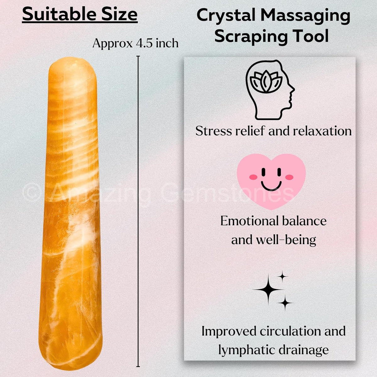 Yellow Calcite Crystal Wand Massage Stick - Pelvic Wand Gua Sha for Adults - Crystals and Healing