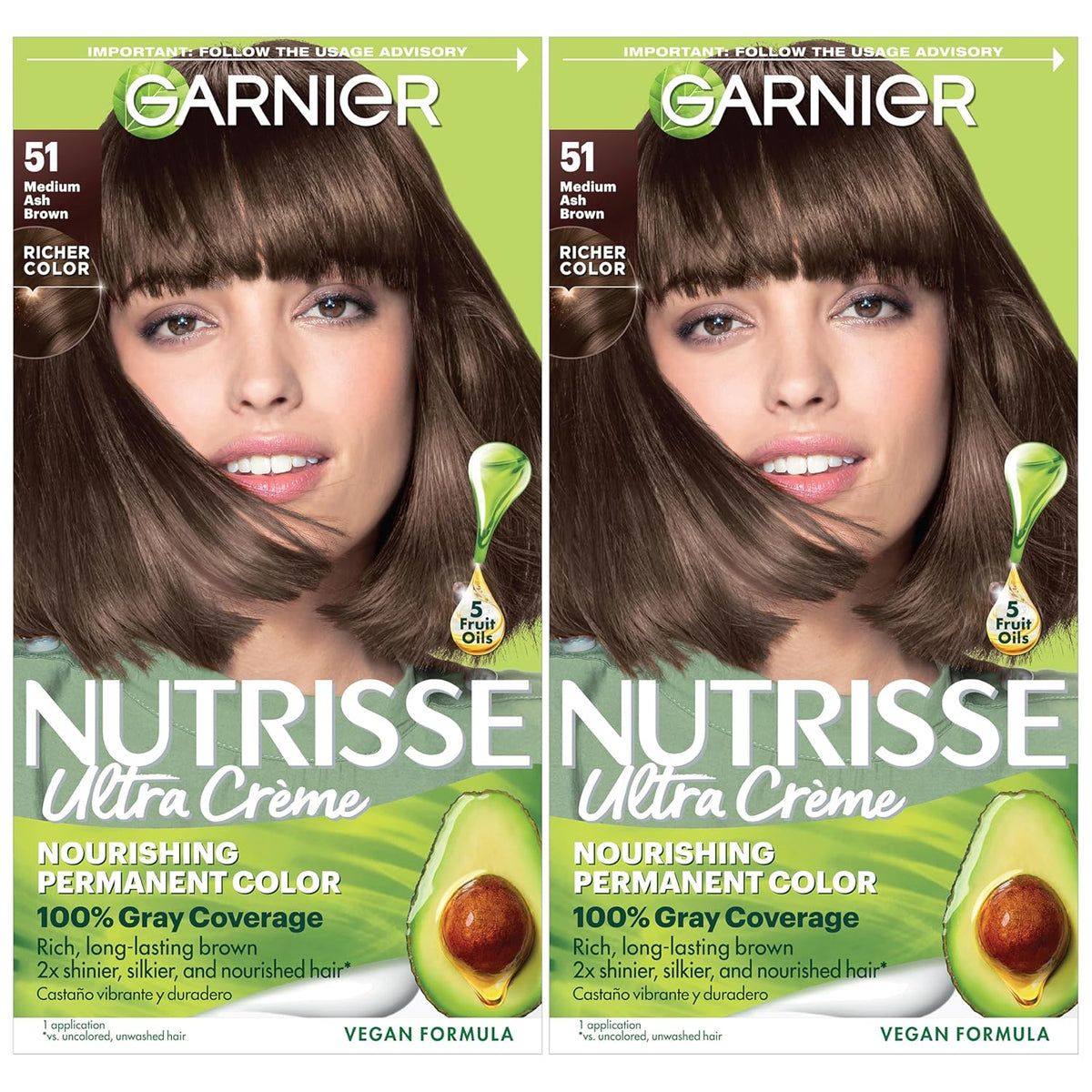 Garnier Hair Color Nutrisse Nourishing Creme, 51 Medium Ash Brown (Cool Tea) Permanent Hair Dye, 2