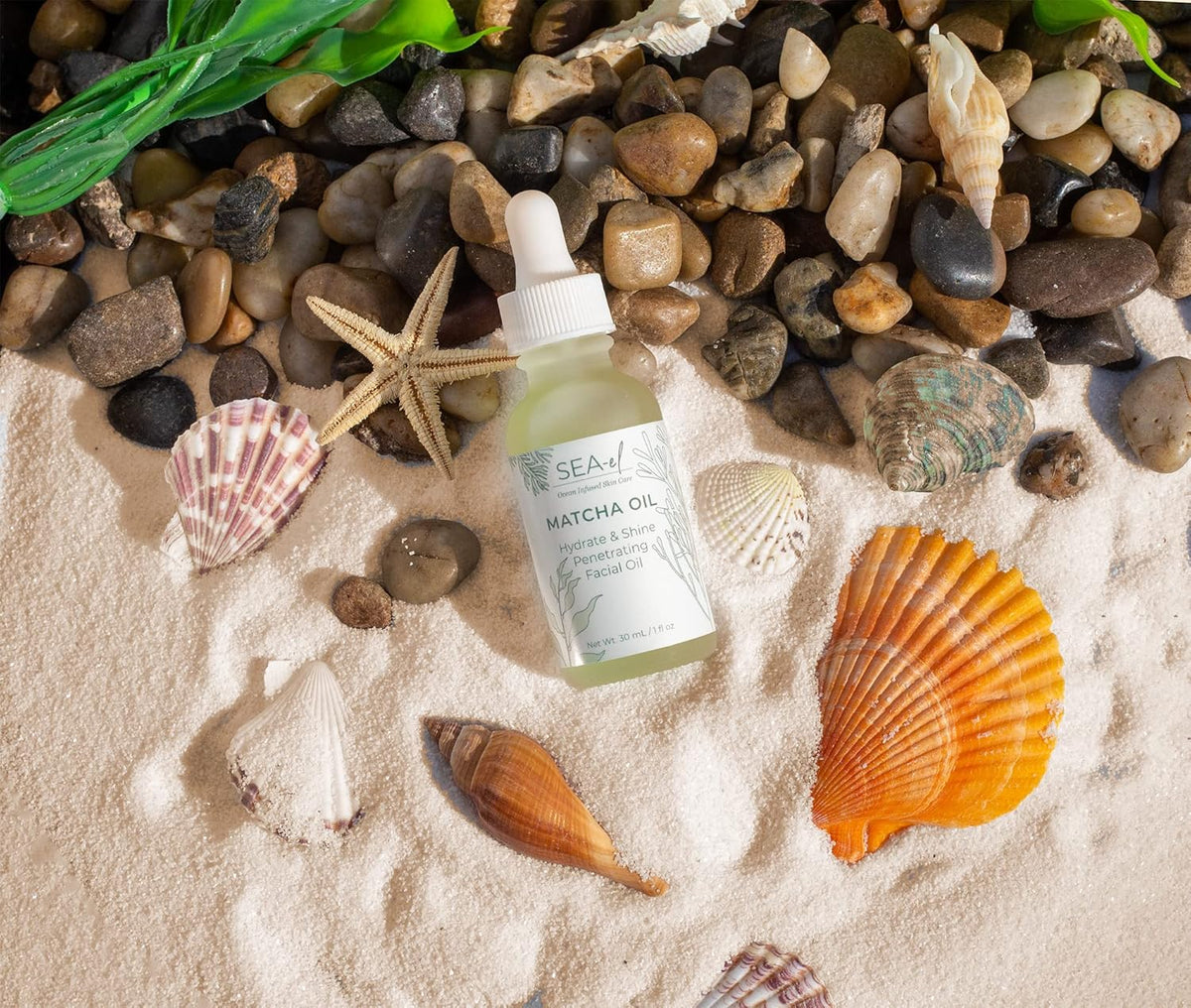 Sea-El Matcha Face Oil Skincare - Hydrating Glow Green Tea & Sea Kelp Facial Oil Blend - Calming &