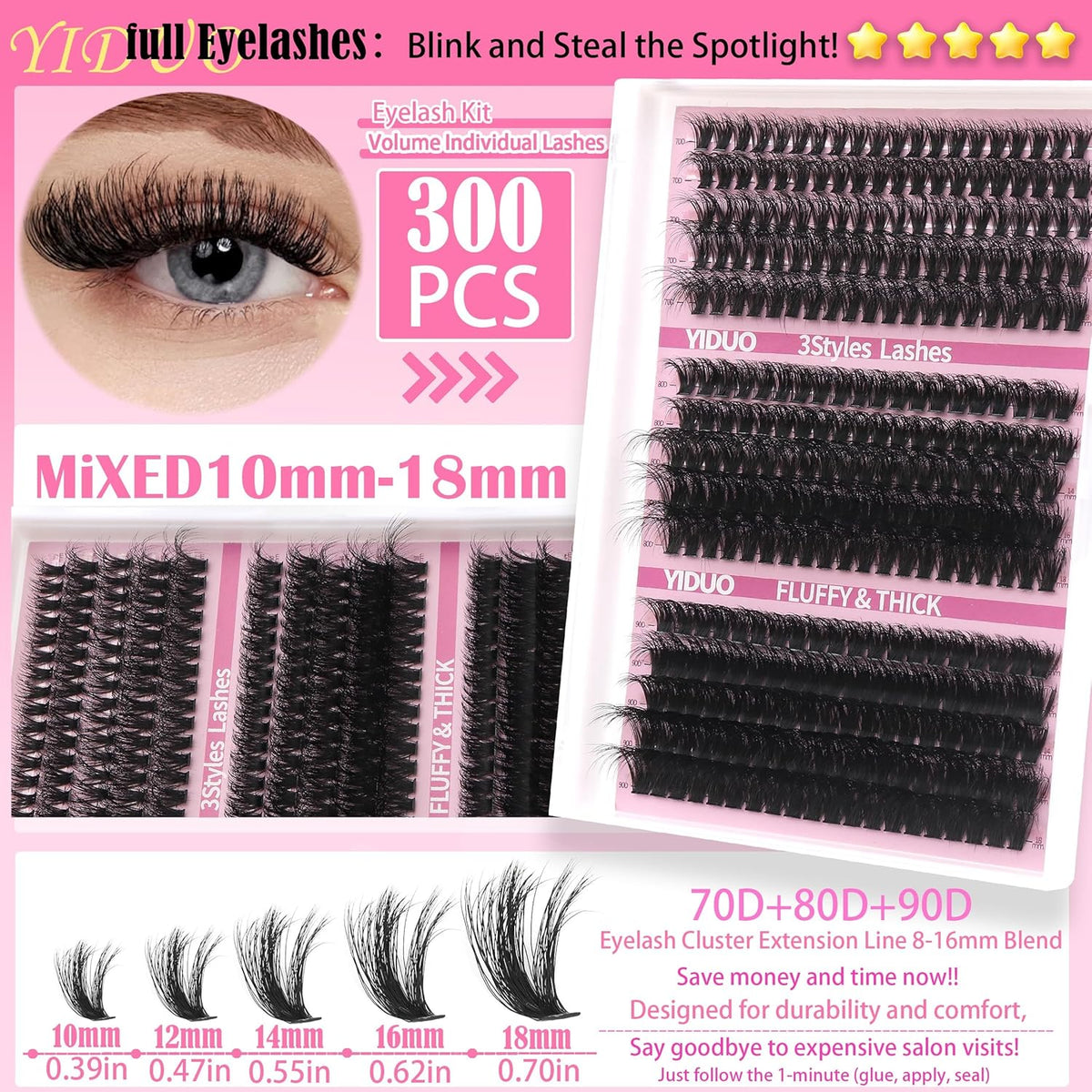 Lashes 7 style Mixed C-Curl False Eyelashes Extensions Clusters Lashes Kit Gift Packs 835Pcs with