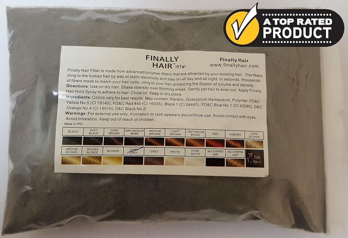 Finally Hair Fibers - Dark Gray 50 Gram Refill Pack. Cover Gray Roots and Concealer for Hair
