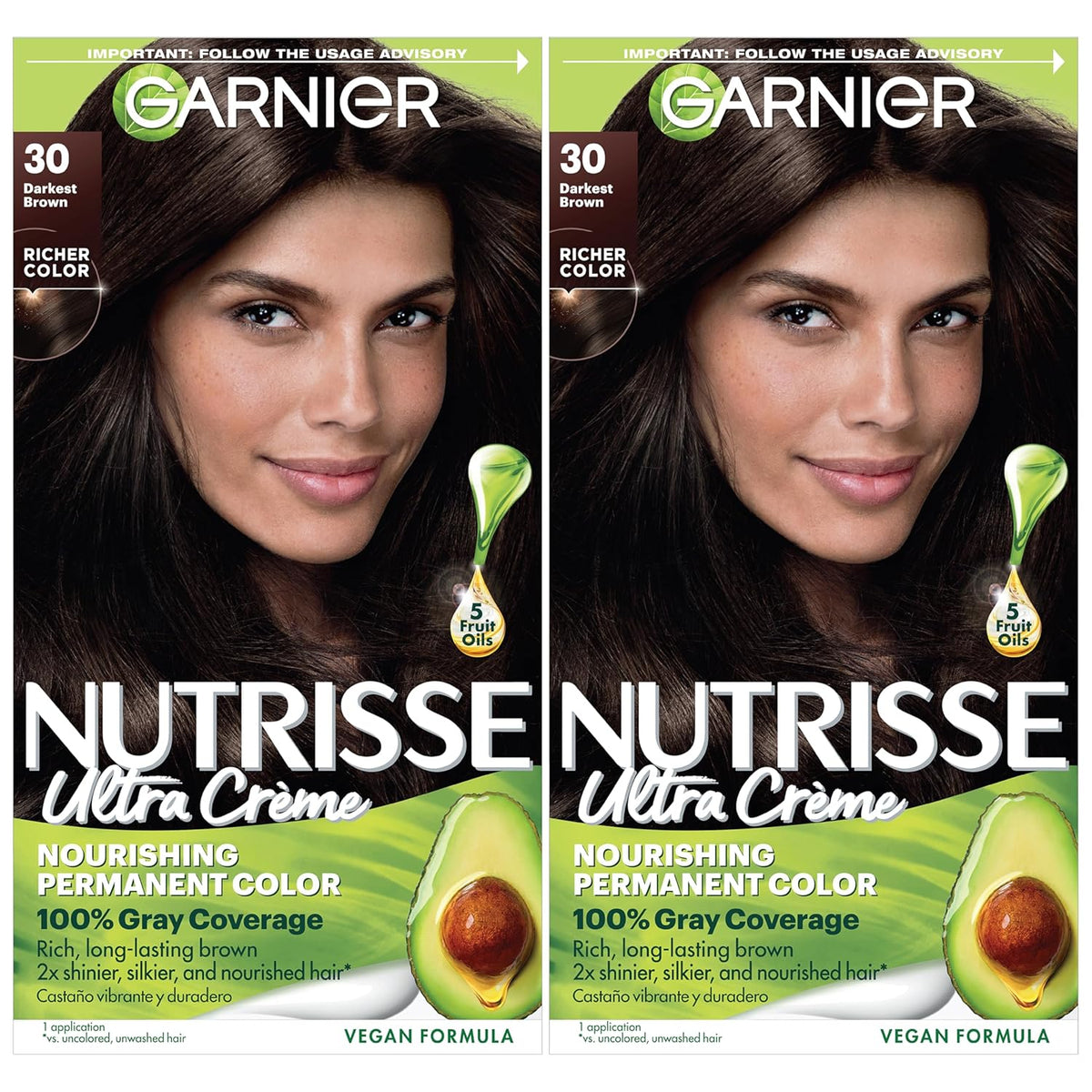 Garnier Hair Color Nutrisse Nourishing Creme, 30 Darkest Brown (Sweet Cola) Permanent Hair Dye, 2