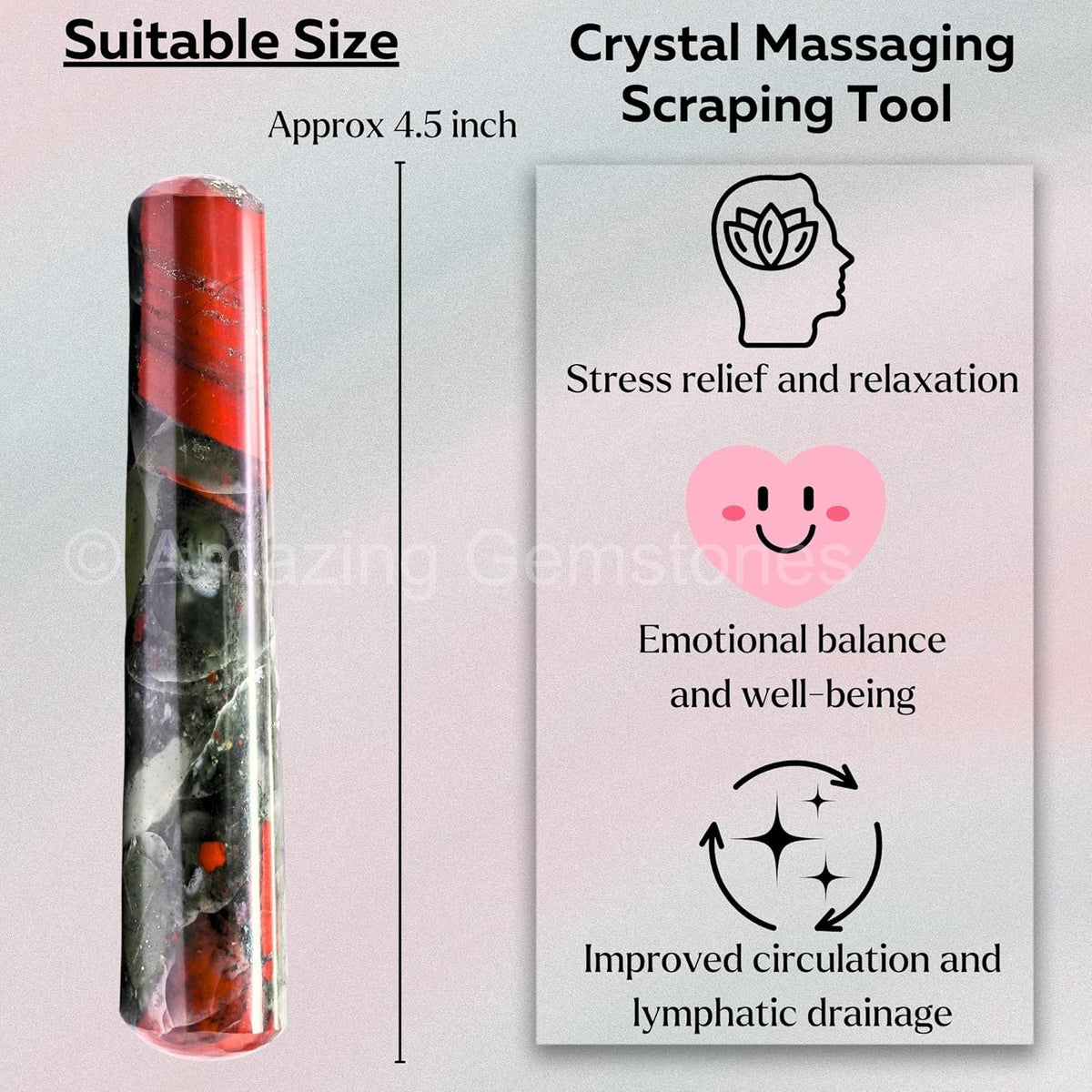 Amazing Gemstone African Bloodstone Crystal Wand Massage Stick - Pelvic Wand Gua Sha for Adults