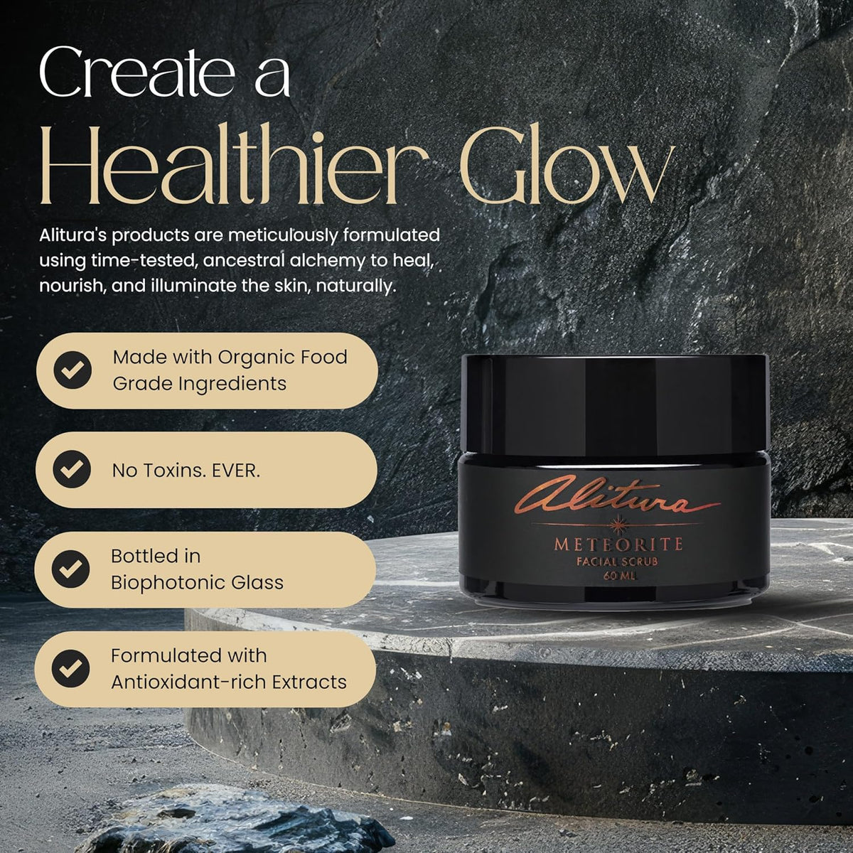 Alitura Meteorite Scrub – Exfoliating Face & Body Scrub with Pearl Powder & Bamboo Stem Cells