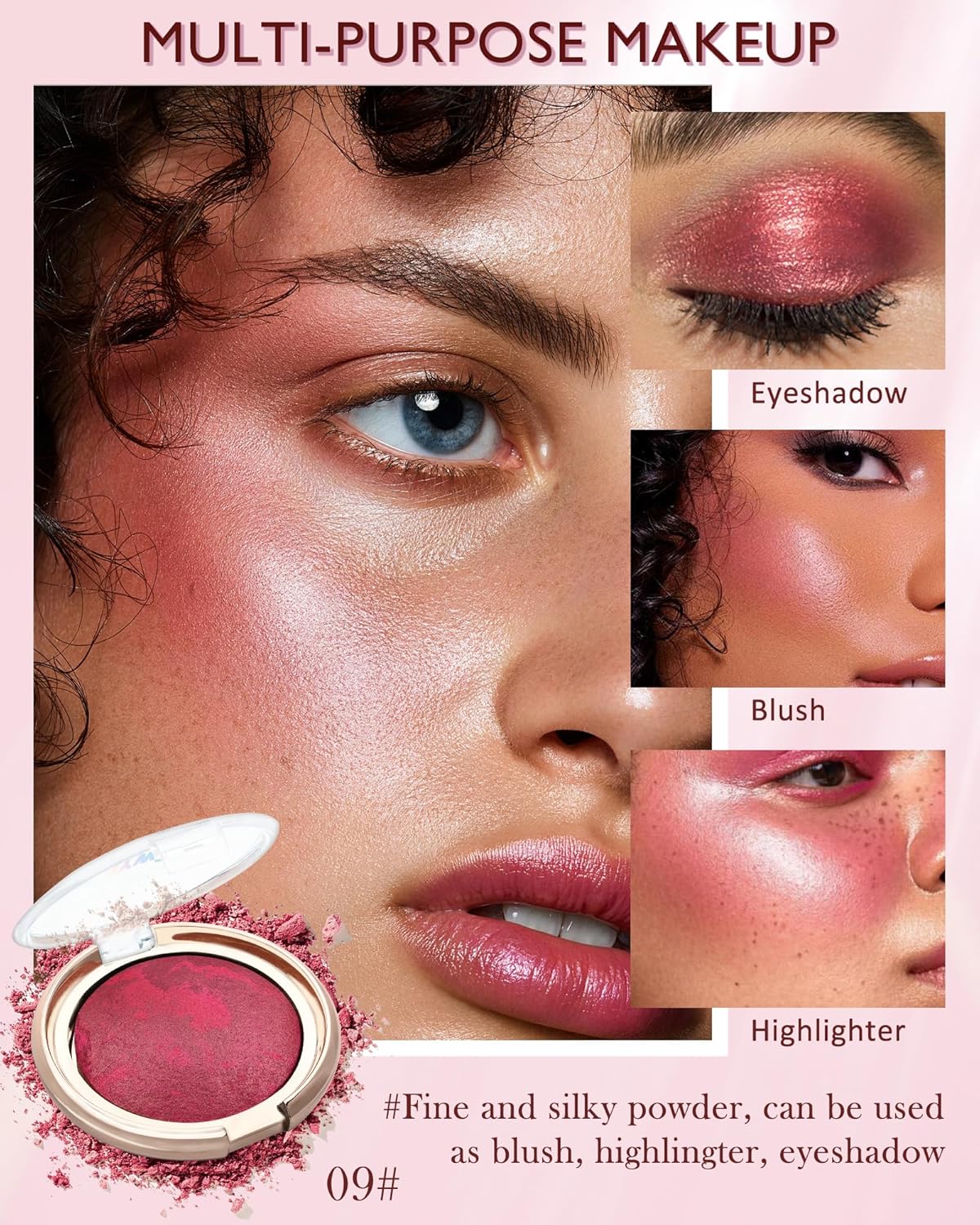 Baked Blush,Glow Marbleized Blush Powder Palette,Lightweight Shimmery Cruelty-Free Blusher for