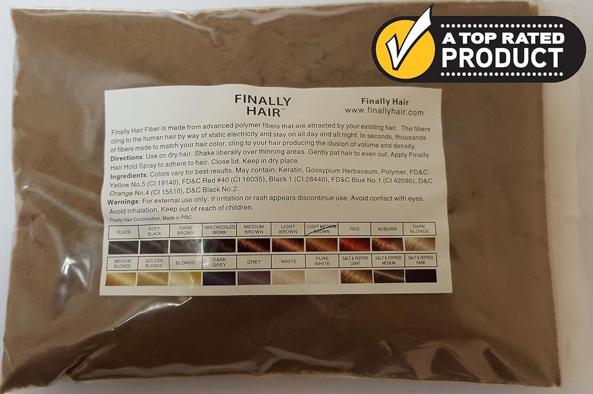 Finally Hair Building Fiber Refill 100 Grams Light Medium Brown Hair Loss Concealer by Finally Hair