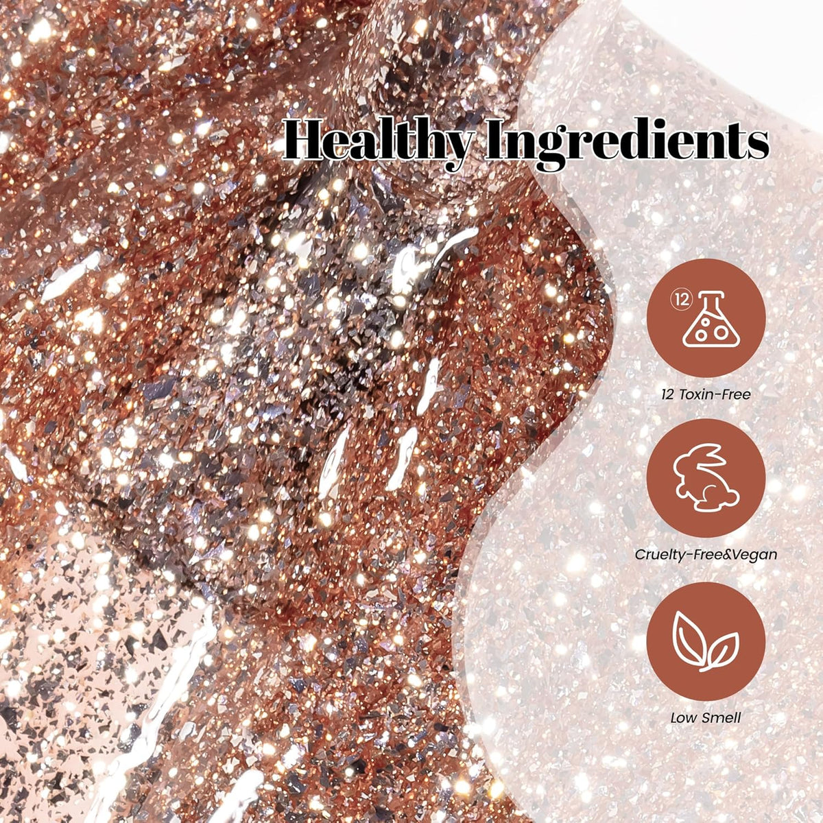 YTD Likomey Gel Nail Polish,15ml Rose Gold Glitter Nails Gel,Fall Winter Shiny Sparkly Salon Home