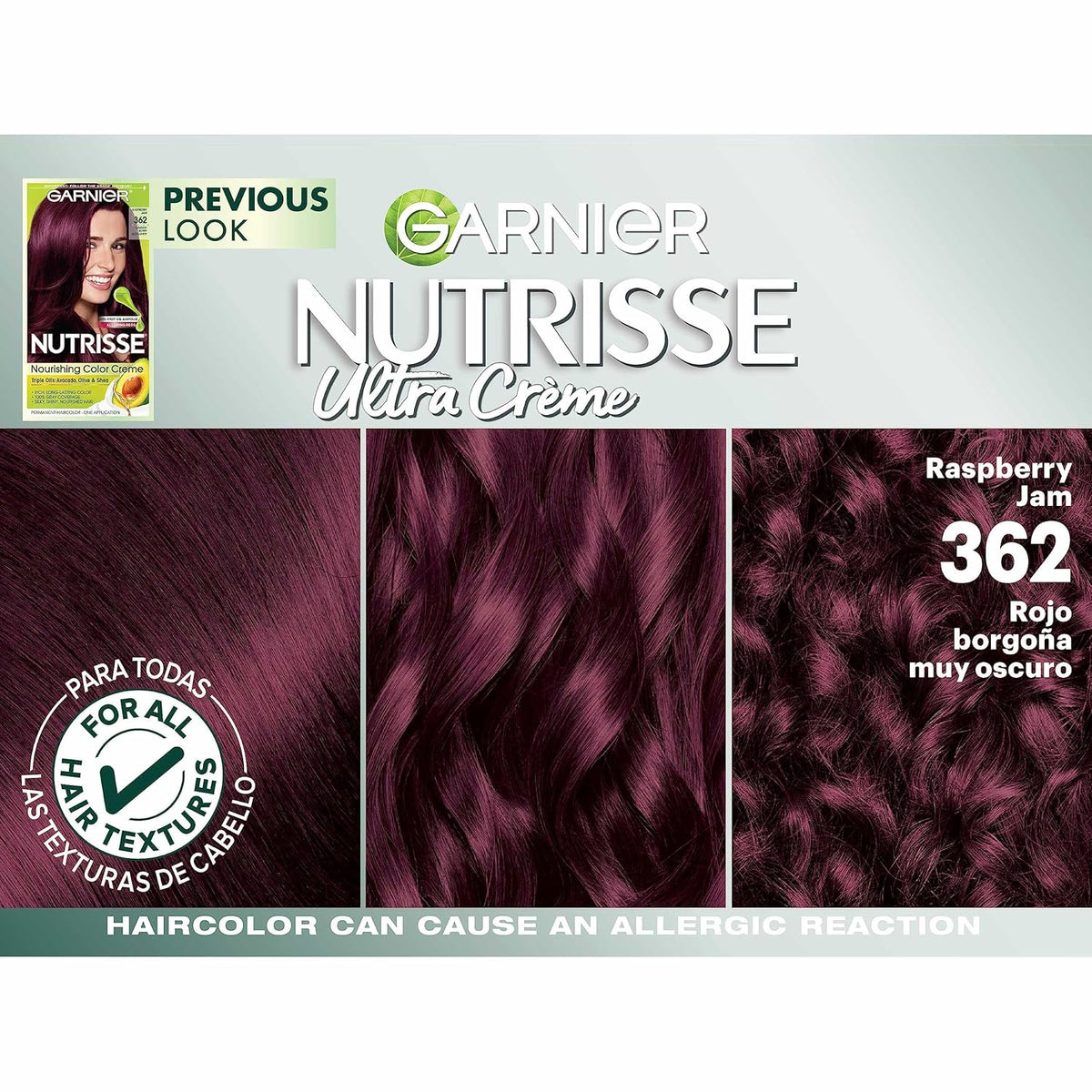 Garnier Hair Color Nutrisse Nourishing Creme, 362 Darkest Berry Burgundy (Raspberry Jam) Red