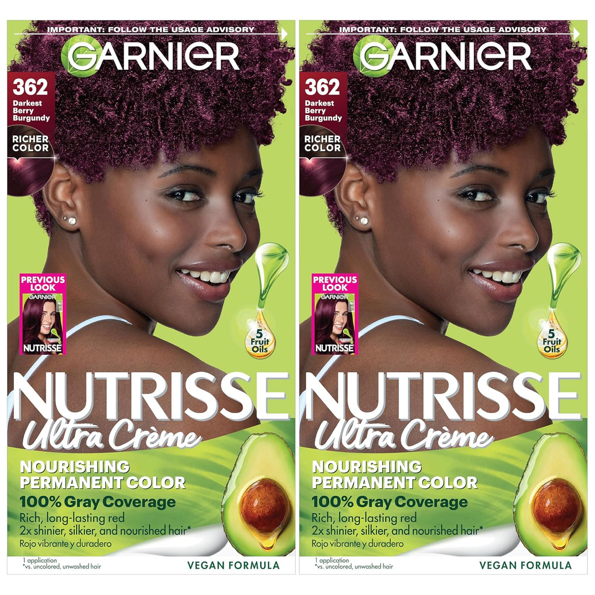 Garnier Hair Color Nutrisse Nourishing Creme, 362 Darkest Berry Burgundy (Raspberry Jam) Red