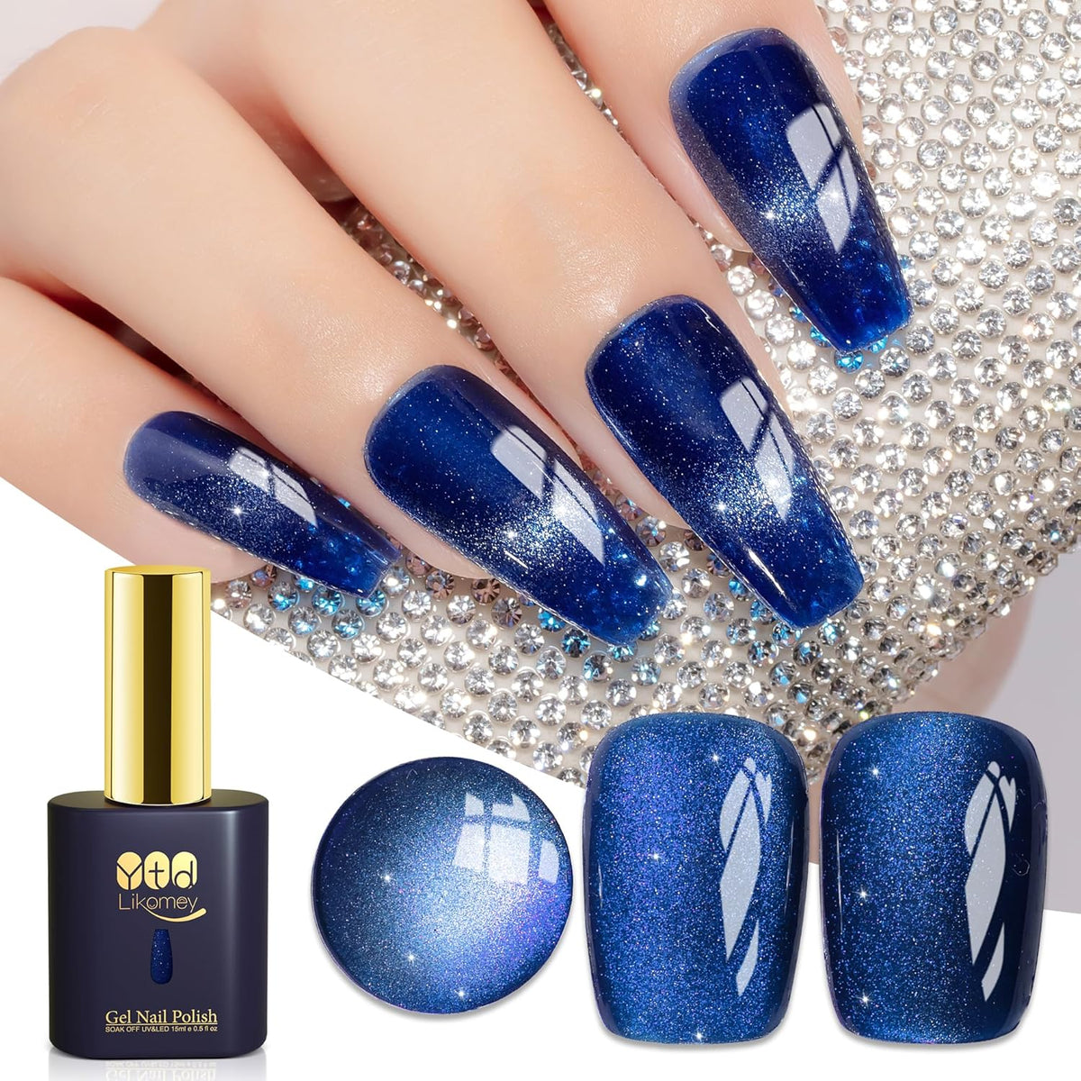 YTD Likomey Cat Eye Gel Nail Polish,15ml Blue Holographic Translucent Neutral Jelly Sheer Shiny