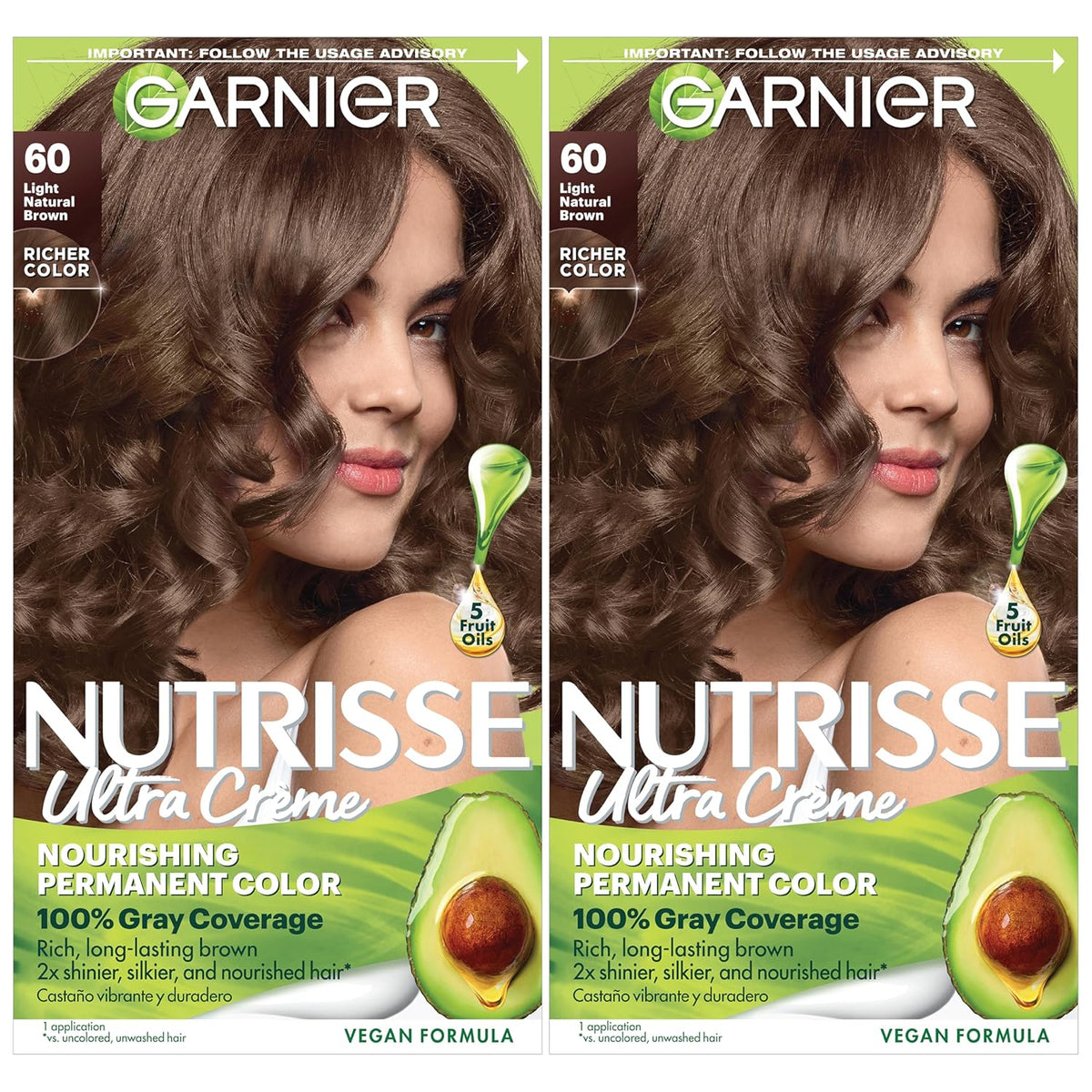 Garnier Hair Color Nutrisse Nourishing Creme, 60 Light Natural Brown (Acorn) Permanent Hair Dye, 2