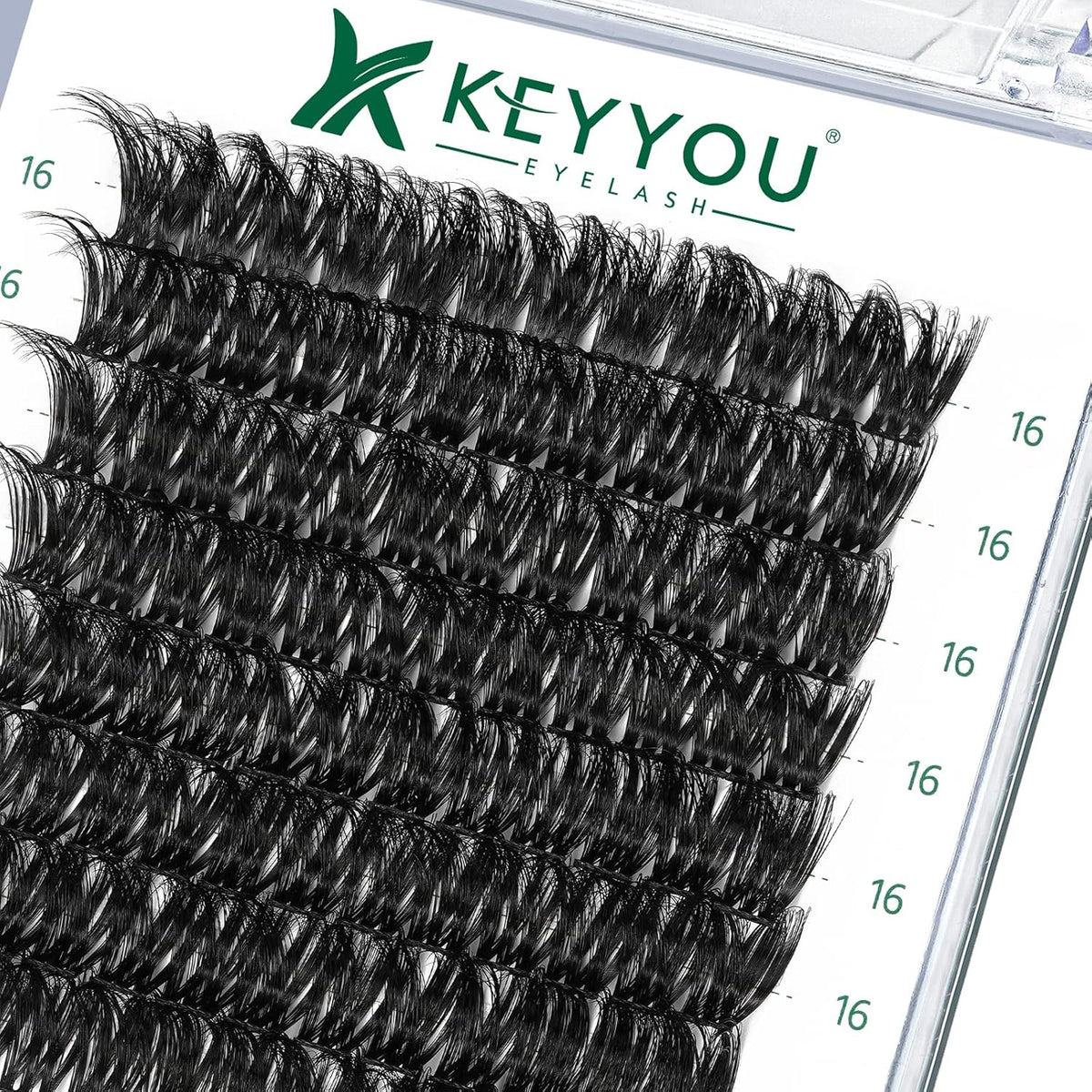 KEYYOU Lash Clusters, 96 Pcs DIY Lash Extensions, D Curl 16mm, Black, Realistic, Non-Irritating