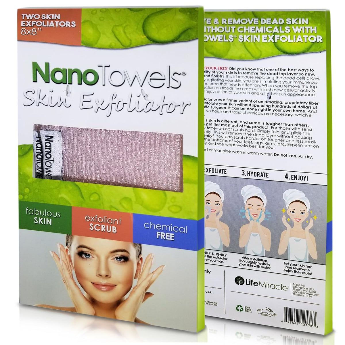 Nano Towels Skin Exfoliating Cleanser | Personal Microdermabrasion Face Wash, Pore Toner & Body