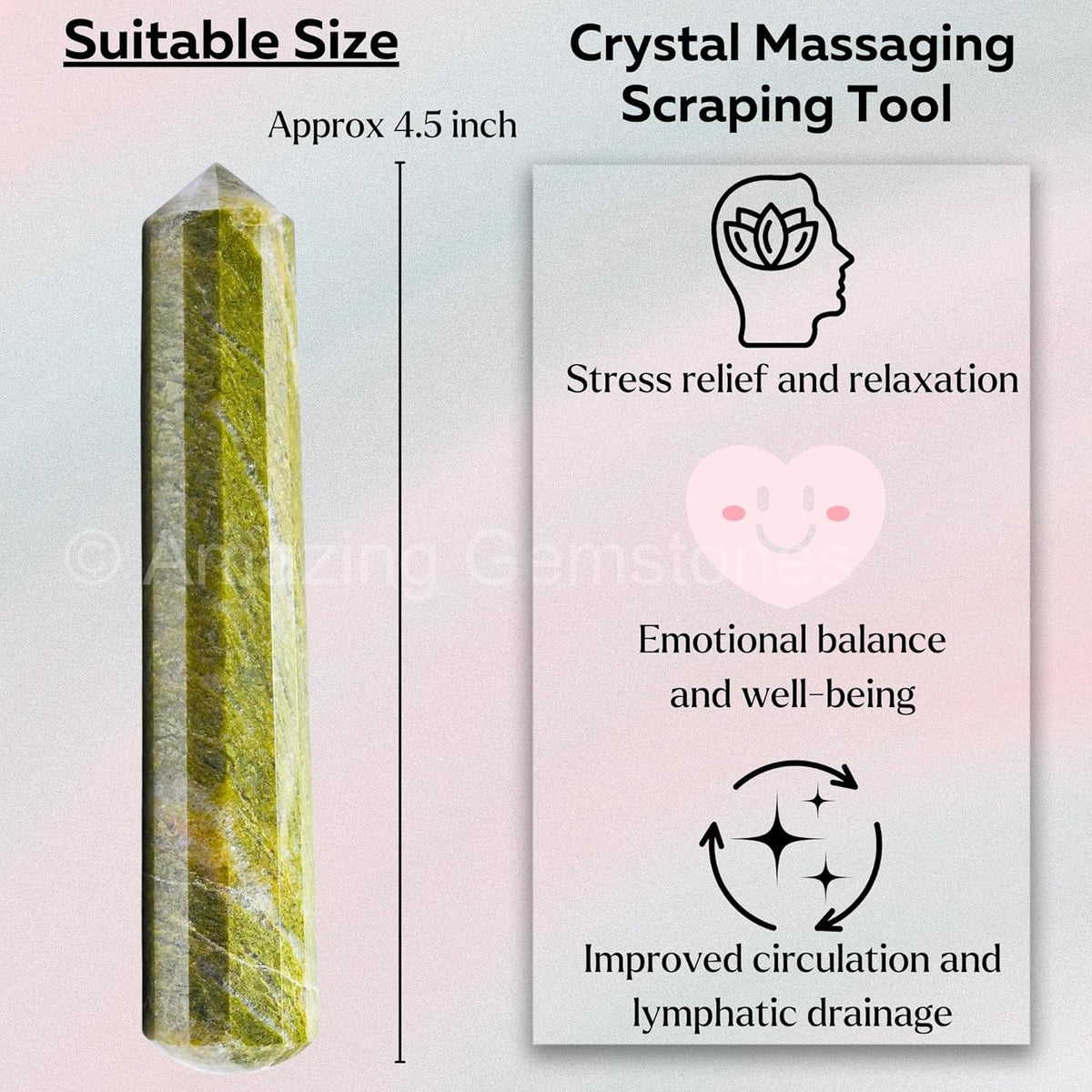 Amazing Gemstone Vesuvianite Crystal Wand Massage Stick - Pelvic Wand Gua Sha for Adults - Crystals