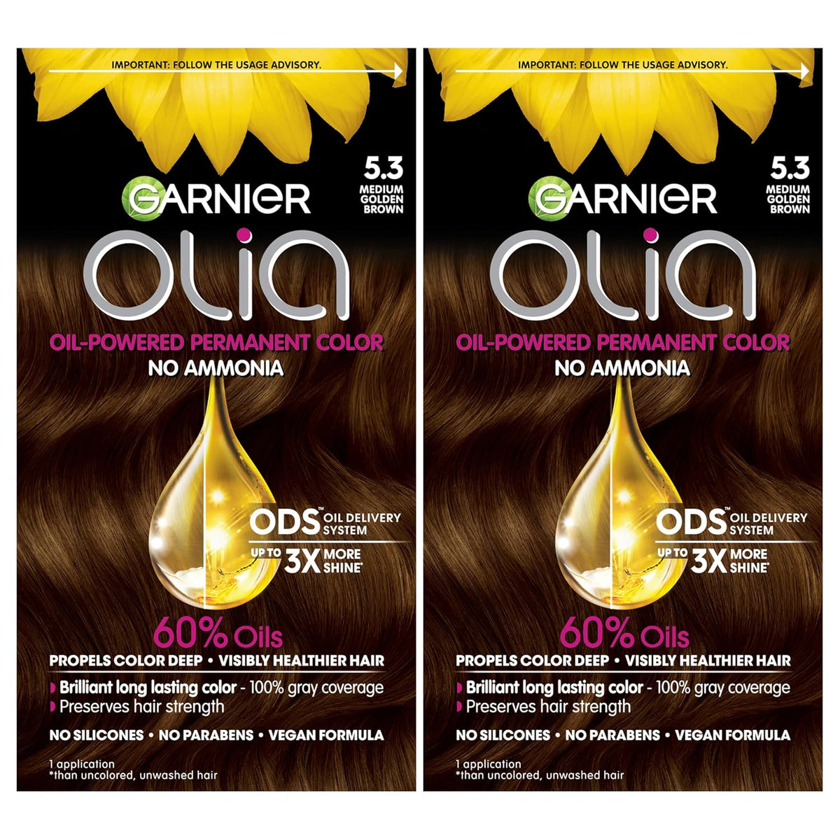 Garnier Hair Color Olia Ammonia-Free Brilliant Color Oil-Rich Permanent Hair Dye, 5.3 Medium Golden