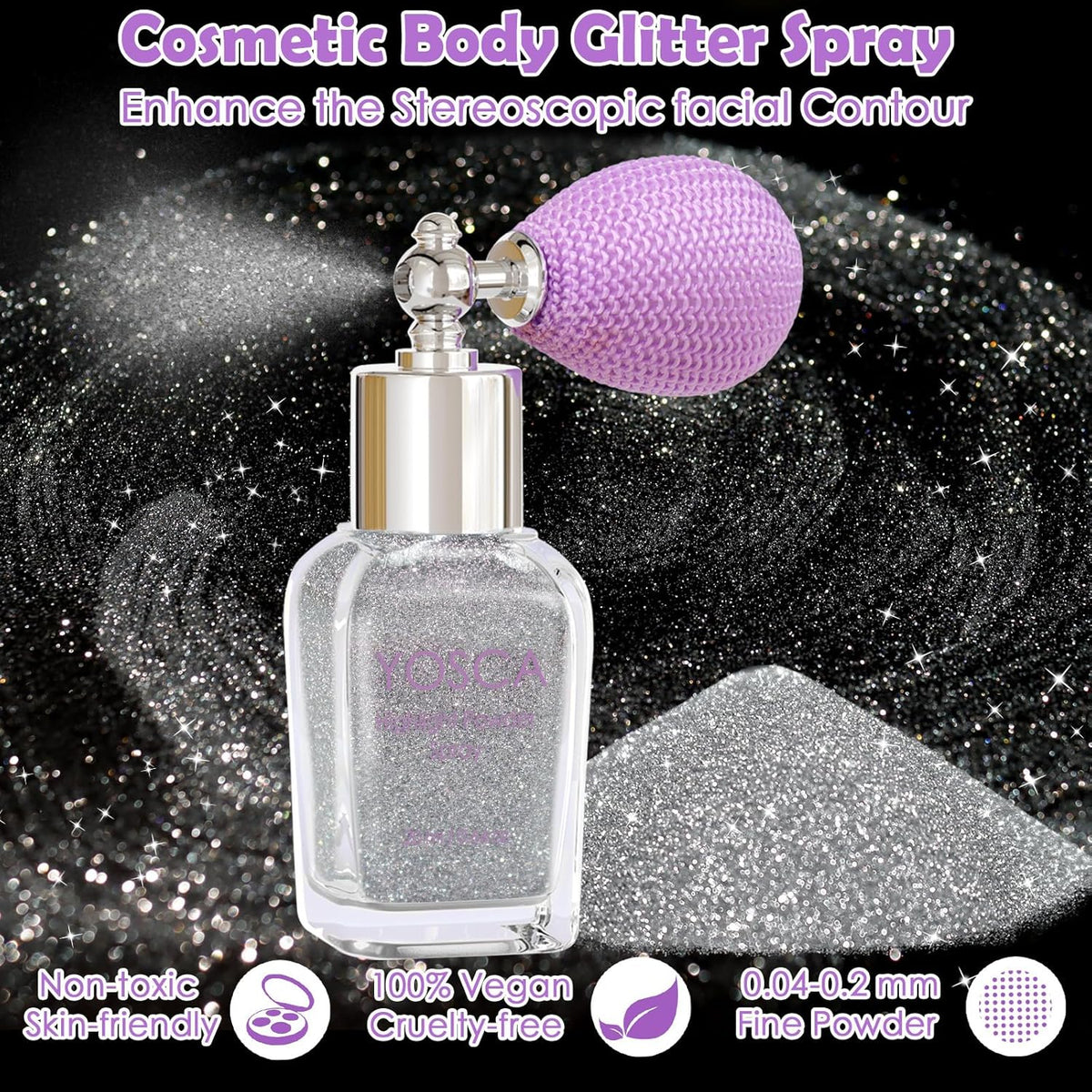 Yosca Body Glitter Spray, 30ML Diamond Body Shimmer Powder Hair Spray Silver Glitter Sparkle