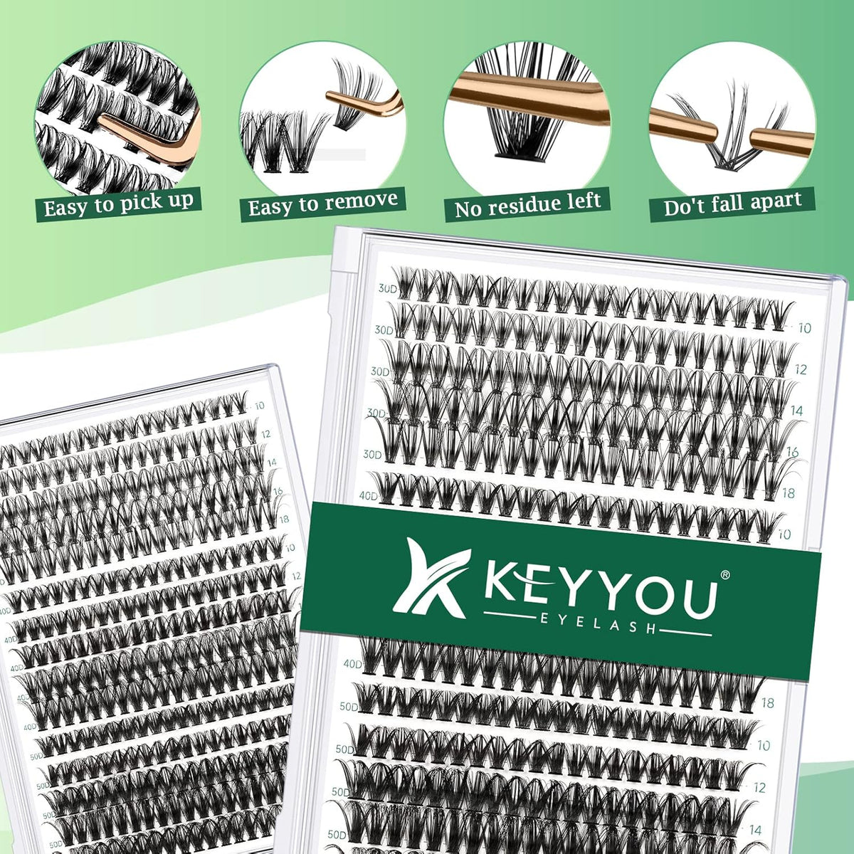 Lash Clusters 300pcs Eyelash Clusters 30D+40D+50D 0.07D Curl 10-18MIX DIY Eyelash Extension KEYYOU