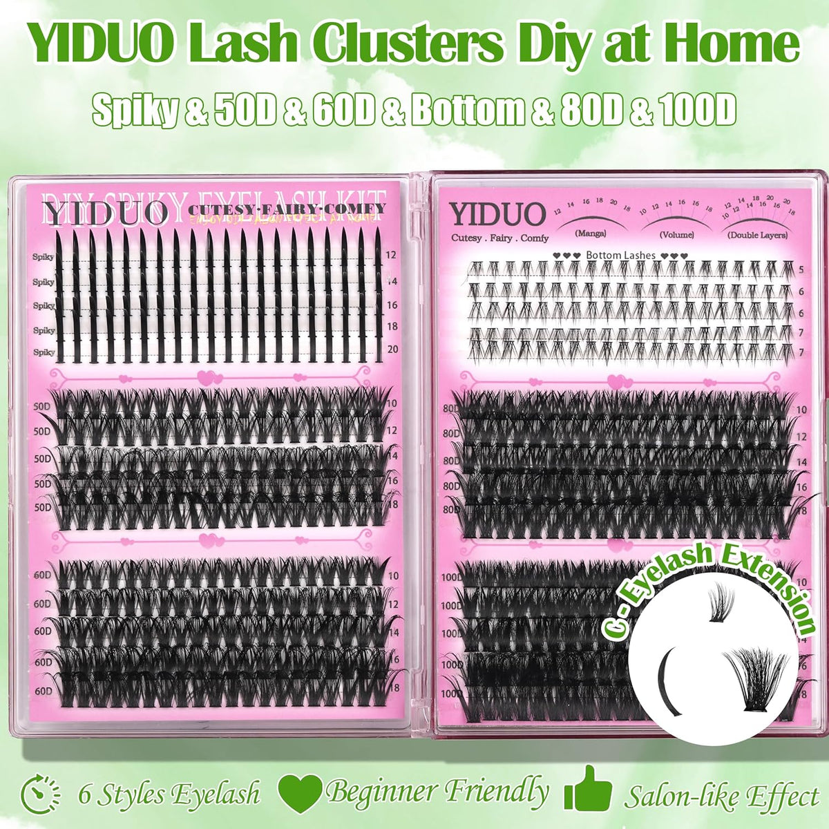 6 Box Mix Lashes Clusters Kit Gift Packs 1686Pcs with 2X Bond&Seal Volume Mega/Bottom Soft