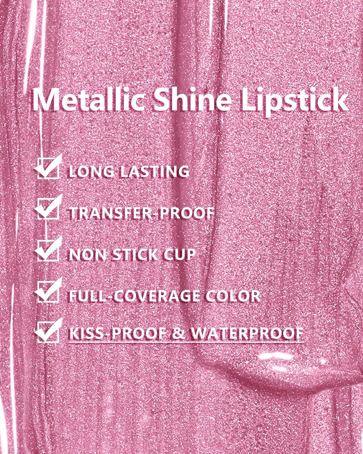 MAKI YIKA Pink Lipstick for Women Metallic Lipsticks Glitter Long Lasting Lipstick No Smudge No