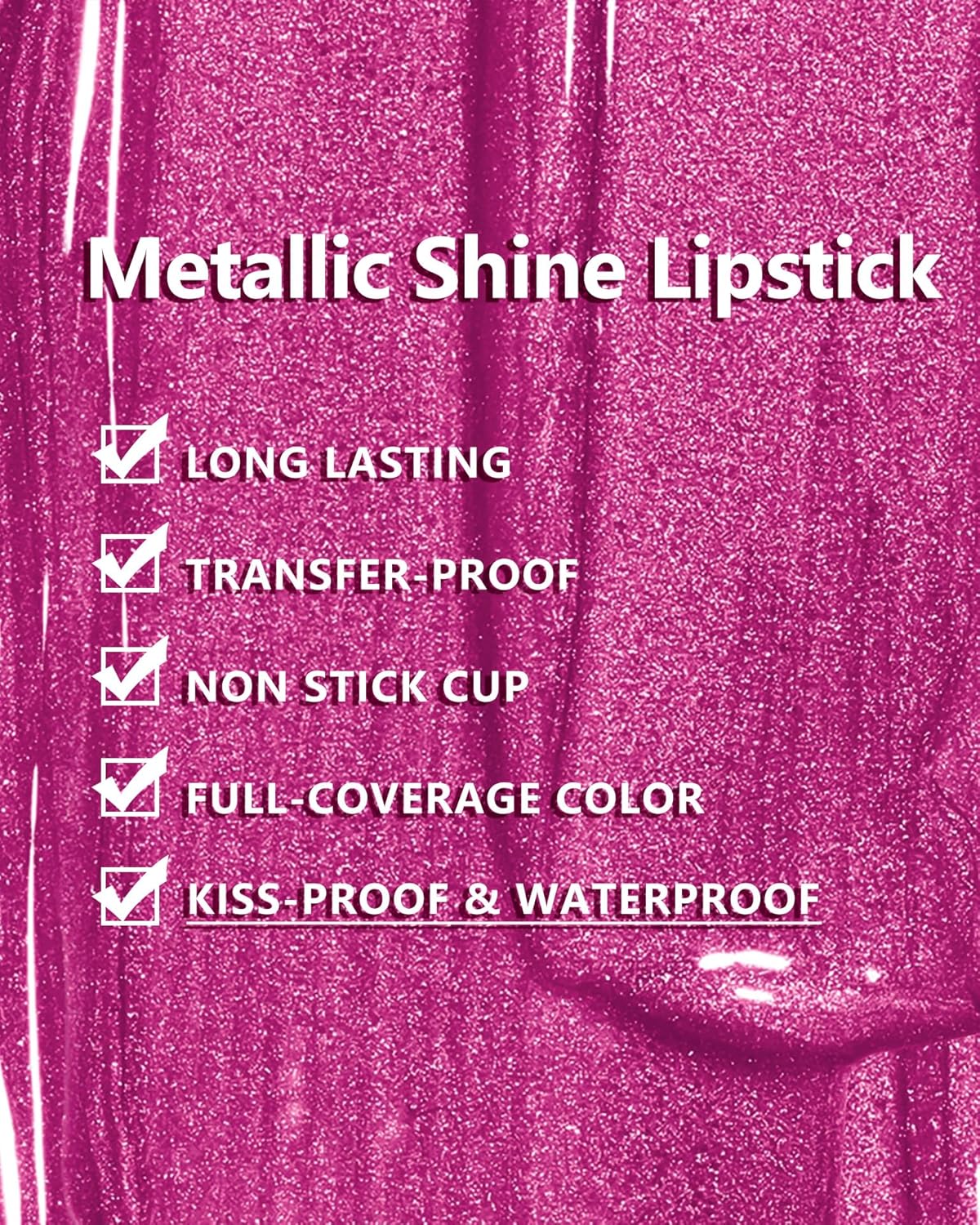 MAKI YIKA Hot Pink Lipstick for Women Metallic Lipsticks Glitter Long Lasting Lipstick No Smudge No