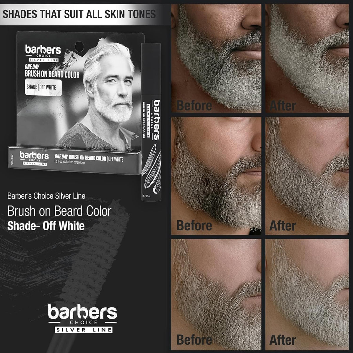 Barbers Choice Silver Line, Facial Hair Brush on Temporary Color for Silver Fox Men- Instantly