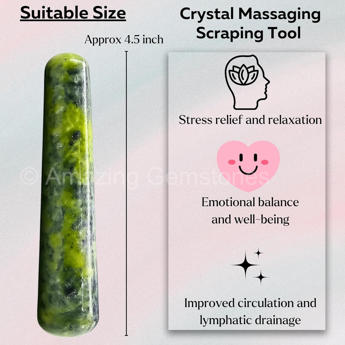 Amazing Gemstone Green Jade Crystal Wand Massage Stick - Pelvic Wand Gua Sha for Adults - Crystals