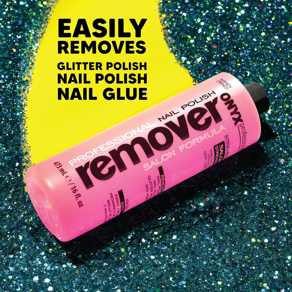 Onyx Professional Nail Polish Remover with 7 inch Nail File, Strawberry Scent, Made in USA, 16 fl