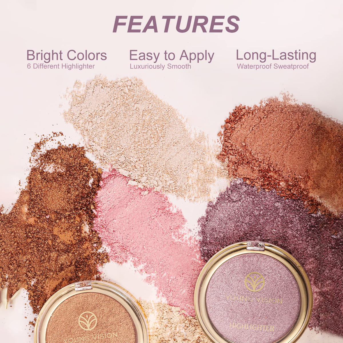 YOUNG VISION Pressed Powder Highlighter, Baked Natural Glow Contour Powder & Face Highlighter