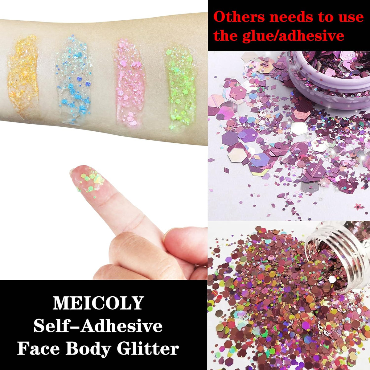 MEICOLY Neon Orange Body Glitter Gel,UV Blacklight Chunky Face Glitter Gel,Glow in The Dark Glitter