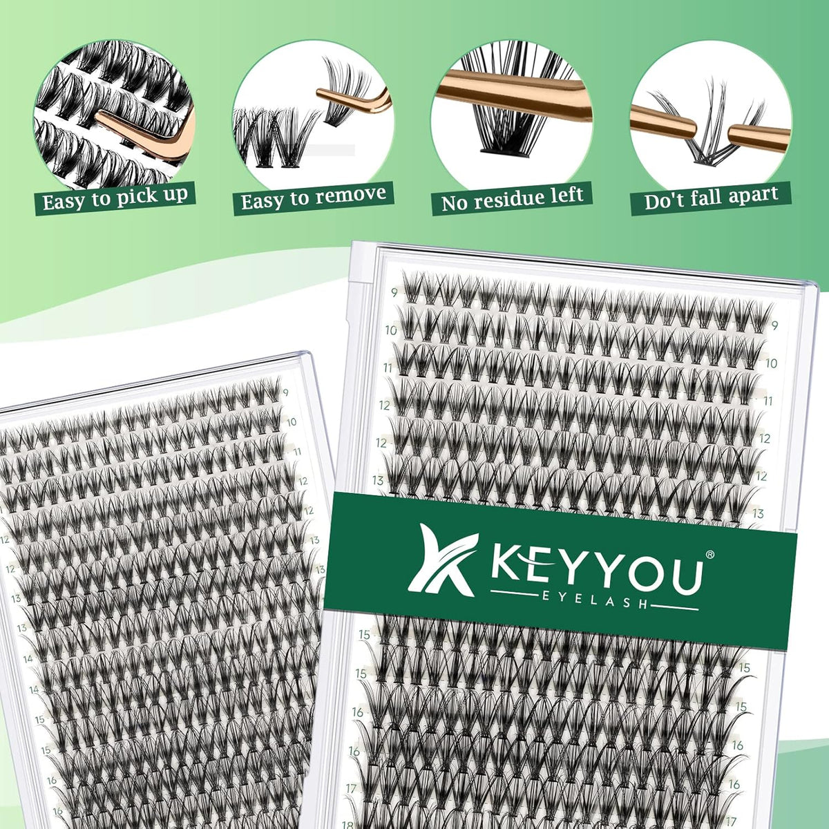 Lash Clusters 300pcs Individual Lashes 30D 0.07D Curl 9-18MIX DIY Eyelash Extension KEYYOU Large