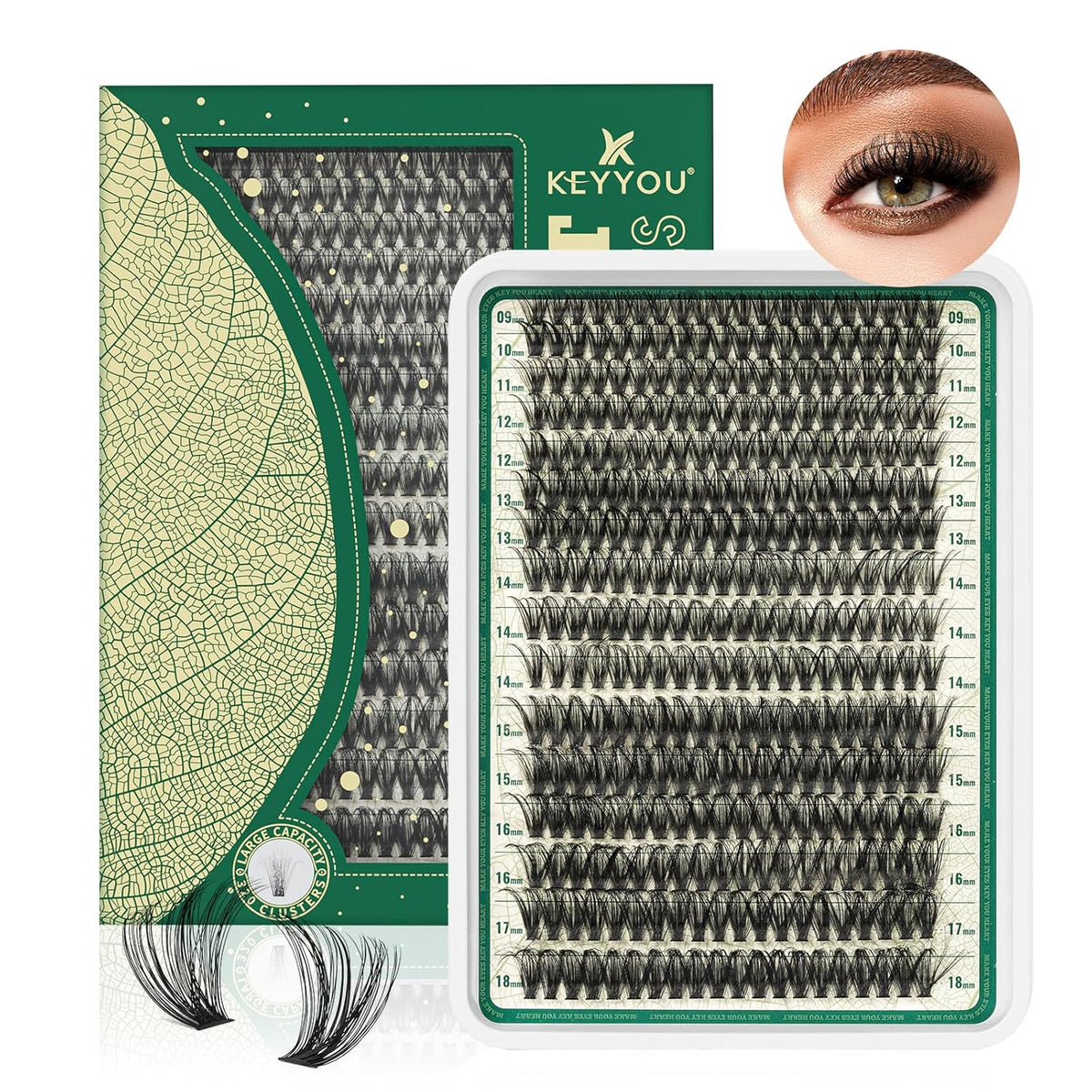 Lash Clusters 280Pcs Eyelash Clusters KEYYOU 60D D Curl 9-18MIX Clusters Lashes Thick Super Soft