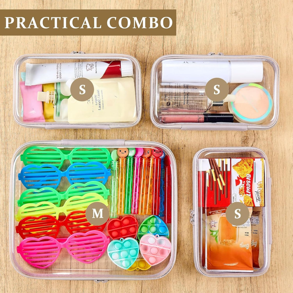 4 pcs Clear Zipper Pouches,Hard Shell Zipper Case, Toiletry Bag for Travel, CLear Diaper Bag