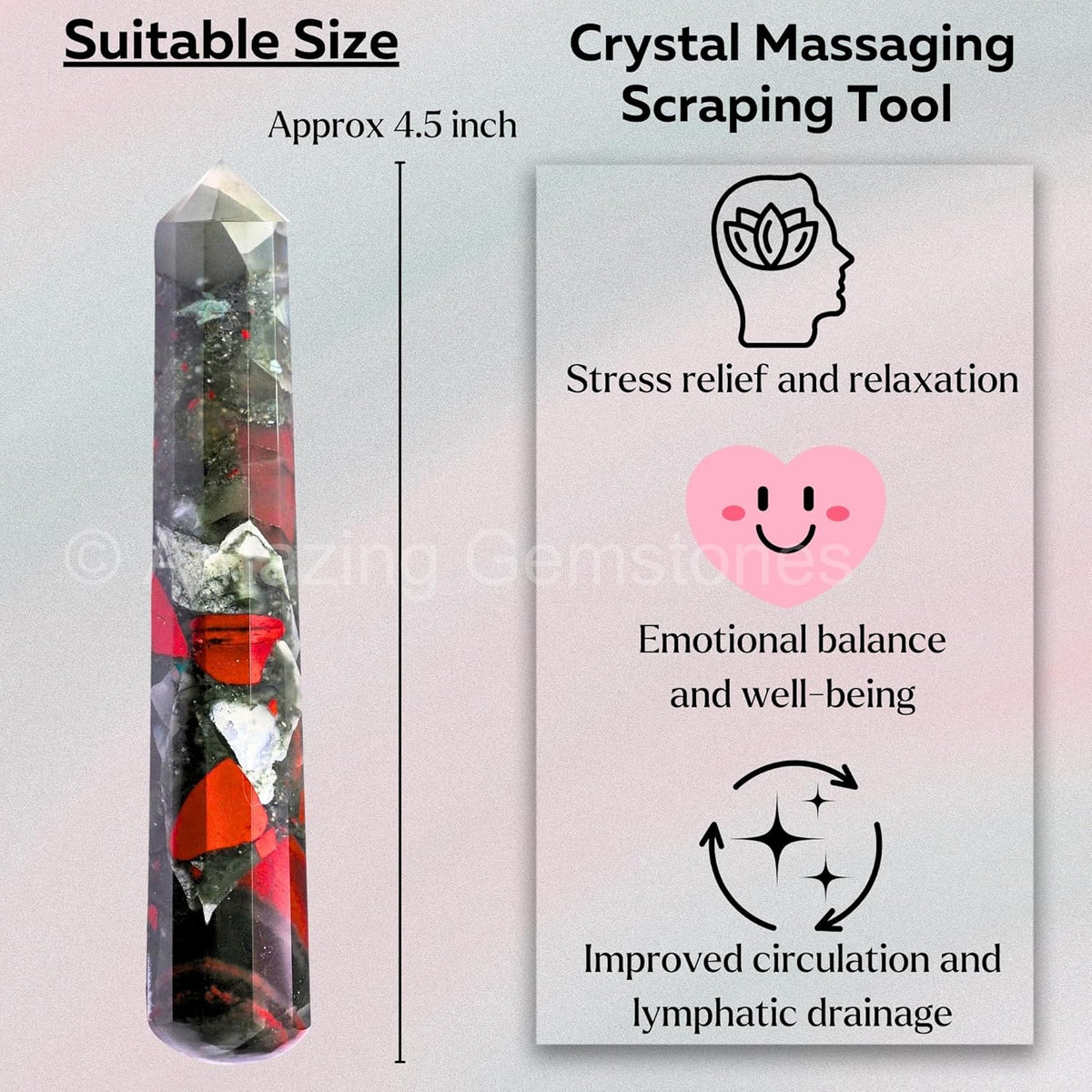 Amazing Gemstone African Bloodstone Crystal Wand Massage Stick - Pelvic Wand Gua Sha for Adults