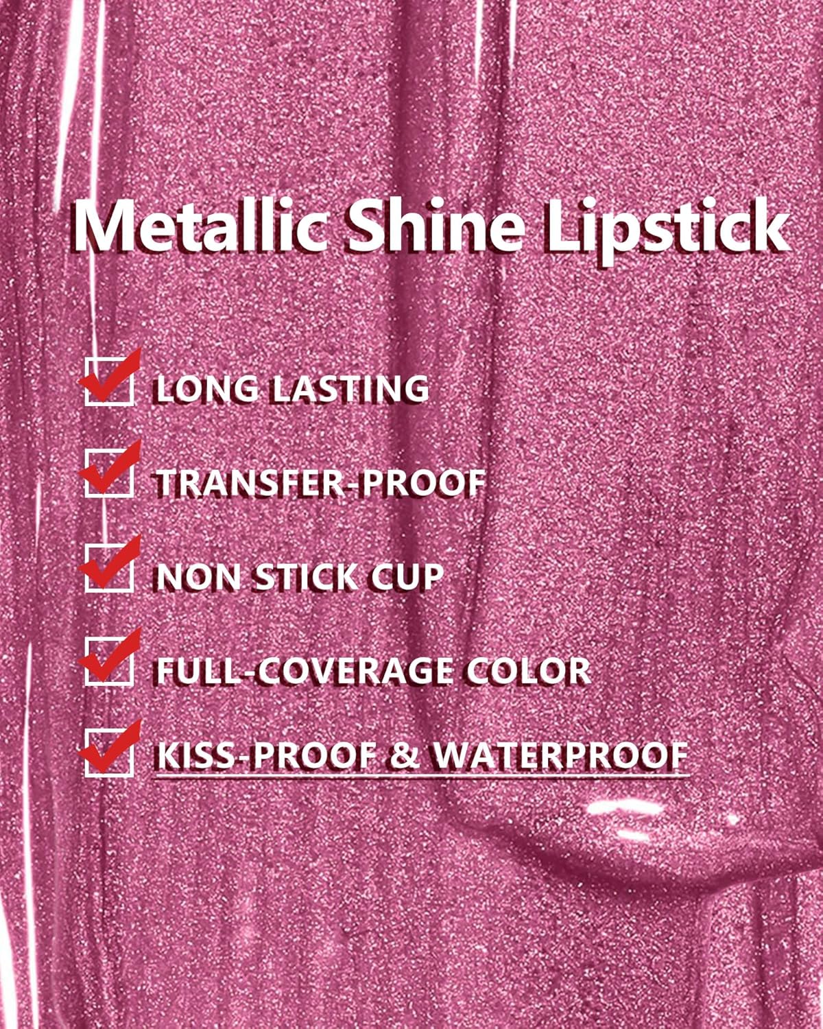 MAKI YIKA Red Lipstick for Women Metallic Lipsticks Glitter Long Lasting Lipstick No Smudge No