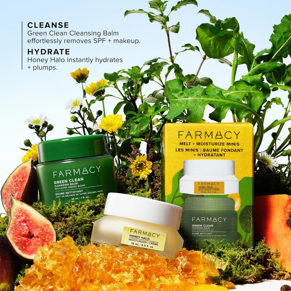 Farmacy Melt & Moisturize Duo - Travel Size Skin Care Set with Green Clean Makeup Remover Balm &