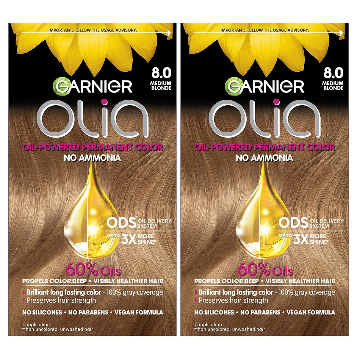 Garnier Hair Color Olia Ammonia-Free Brilliant Color Oil-Rich Permanent Hair Dye, 8.0 Medium