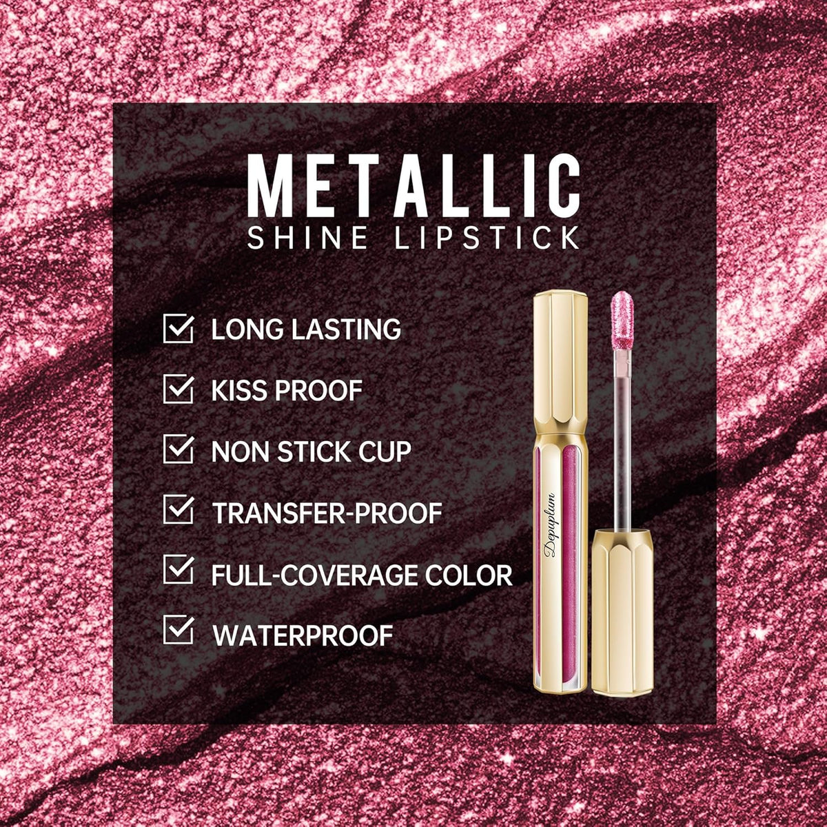 Burgundy Lipsticks for Women Metallic Lipstick Long Lasting Non Stick Cup Lip Gloss, Shimmer