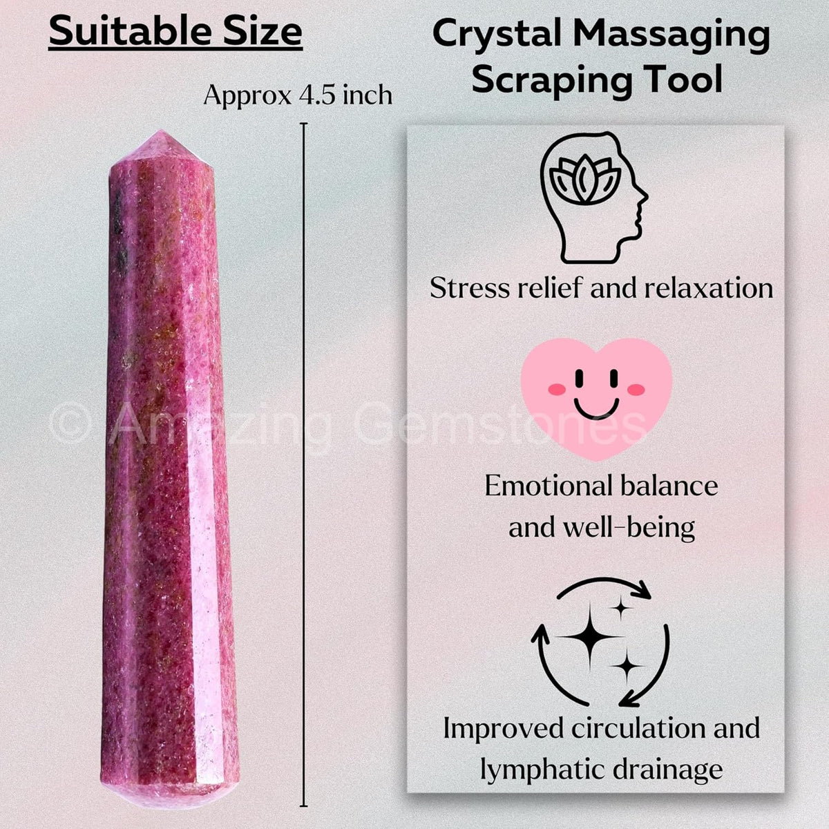 Amazing Gemstone Rhodonite Crystal Wand Massage Stick - Pelvic Wand Gua Sha for Adults - Crystals